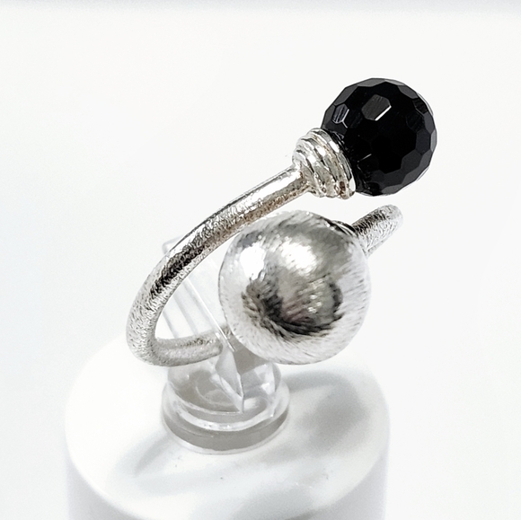 Silver black ONYX wrap Ring 7.5 - Picture 3 of 12